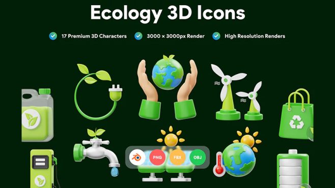 مجموعه آیکون ایلاستریتور Icone 3D Ecology