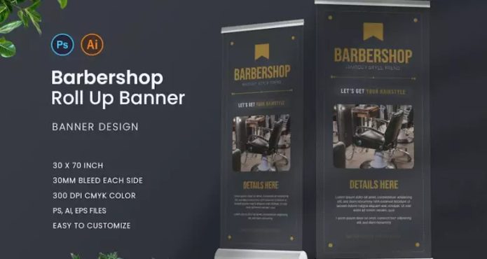 دانلود فایل لایه باز Barbershop Roll Up Banner